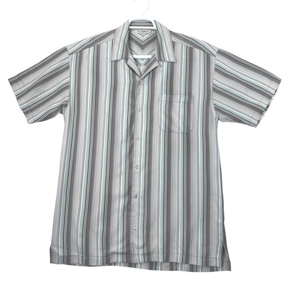 Tommy Bahama Silk Shirt Men's Medium Striped Button Up Short Sleeve Green Casual - Picture 4 of 13